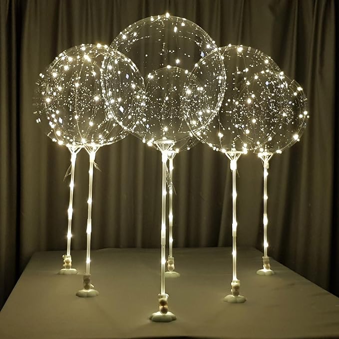 Lightsfever warm white 6pc LED Light up Balloon with sticks, stands and batteries, Table top centerpieces for party, no helium required DIY Kit (warm white)