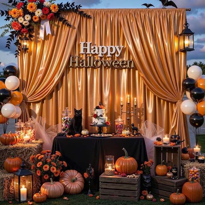 30x10ft Rust Orange Glitter Backdrop Curtain for Parties, Wrinkle Free Satin Photo Backdrop Drapes 6 Panels 5x10FT Shimmer Back Drop Cloth for Wedding Birthday Baby Shower Photography Background Decor
