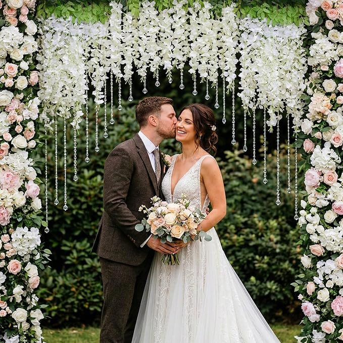 12 Pack Wisteria Hanging Flowers, Fake Hanging Flowers, 3.61 Ft Artificial Flower Vines Strings, Silk Wisteria Flowers for Home Wedding Arch Backdrop Outdoor Party Garden Yard Decor (White)