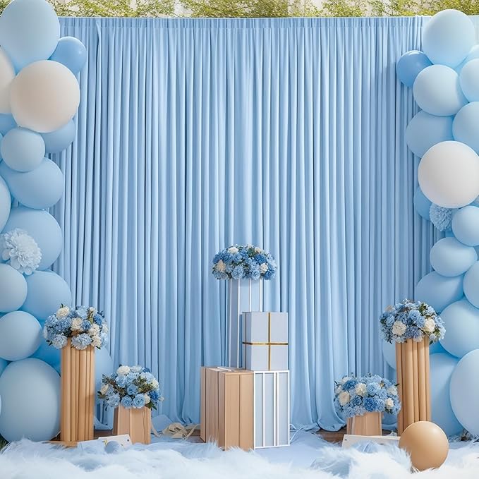 50x10ft Baby Blue Backdrop Curtain for Wedding Parties Wrinkle Free Fabric Light Blue Drapes Backdrop Decoration for Baby Shower Birthday Photography Decoration 10 Panels, 5ft x 10ft