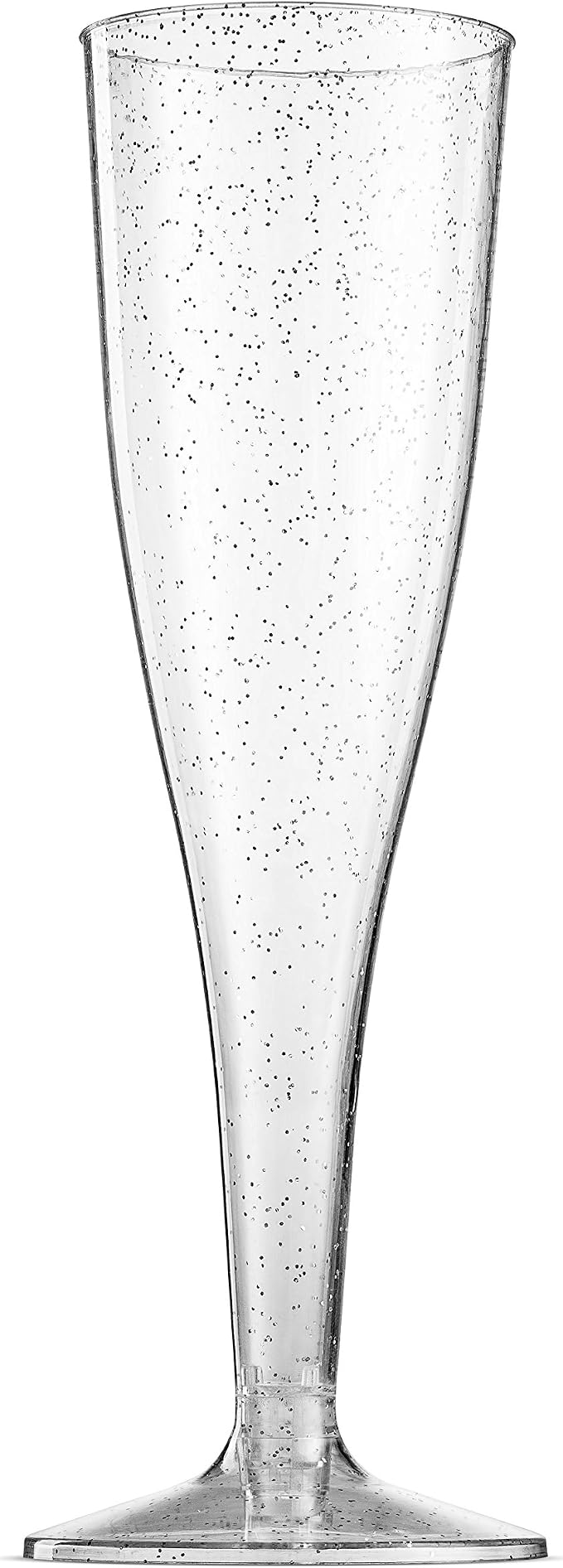 Munfix 100 Plastic Champagne Flutes - 5 Oz Disposable Silver Glitter Champagne Glasses for Parties, Mimosa Bar, Events, Wedding and Shower Party Supplies - Toasting Cocktail Cups