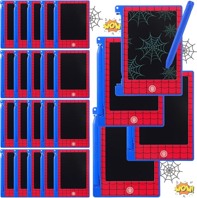 Nezyo 24 Pack Spider Theme Party Favors Mini LCD Writing Tablet 4.6 Inch Doodle Board Drawing Tablet Erasable Reusable Electronic Drawing Pads for Spider Theme Party Decor Birthday Supplies