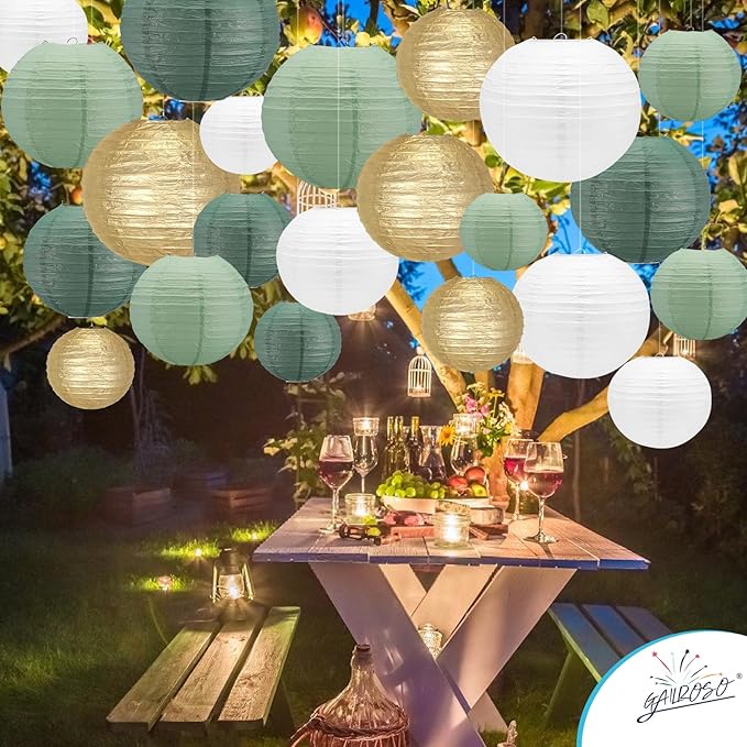 21Pcs Sage Green Paper Lanterns,4"6"8"10"12" Hanging Round Paper Lanterns Decorative for Indoor or Outdoor Weddings Bridal Shower Decorations,Rustic Party,Graduation,Sage Green Birthday Party Supplies