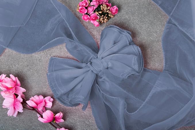 MDS® Pack of 200 Organza Chair Sashes for Wedding Decoration, Reusable Sheer Chair Bows for Banquet Chair Cover, Reception, Bridal Shower, Baby Shower, Birthday Party & Special Events - Dusty Blue