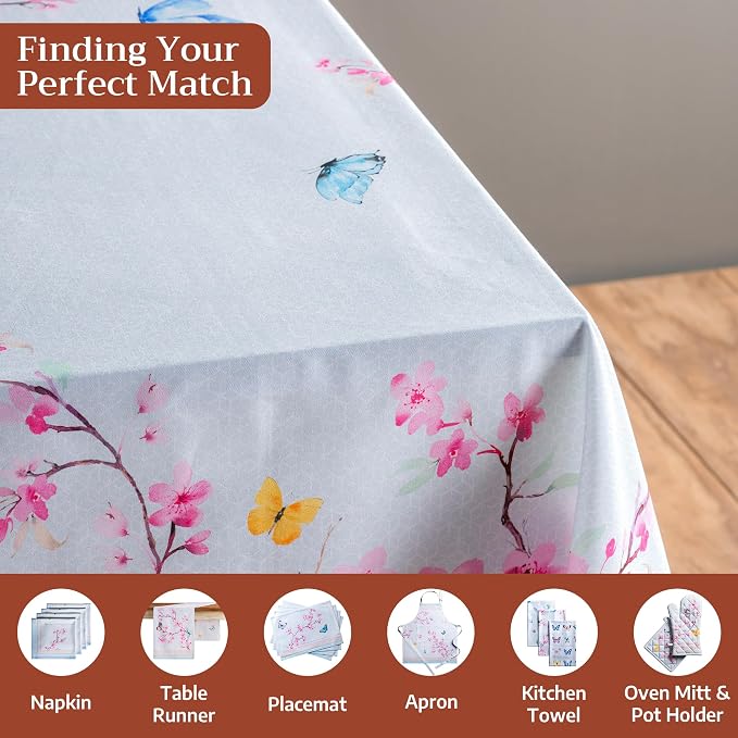 Maison d' Hermine Table Cloth Rectangle Table 100% Cotton 70 x 108 Inches Tablecloth Reusable Decorative for Dining Kitchen Room Farmhouse Party Home Hotel Restaurant Spring Summer- Blossoms in Spring