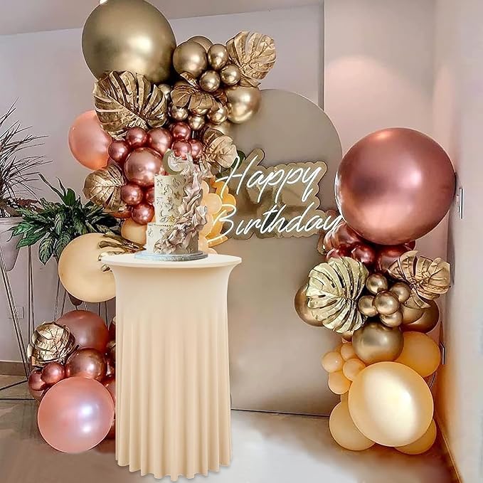 4 Pack Ivory High Top Cocktail Tablecloths Round 36inch×43inch, Wrinkle Free Stretch Spandex Cocktail Table Cloth Covers for Party Wedding Banquet Baby Shower Birthday