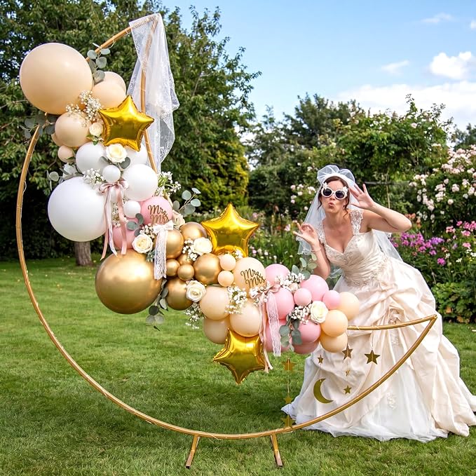 Silipull 8 ft Gaint Moon Arch Backdrop Stand Kit Easy Assembly Metal Frame for Wedding Ceremony Entrance, Bridal Photo Booth, Birthday Baby Shower Decor Graduation Dance Photo Walls