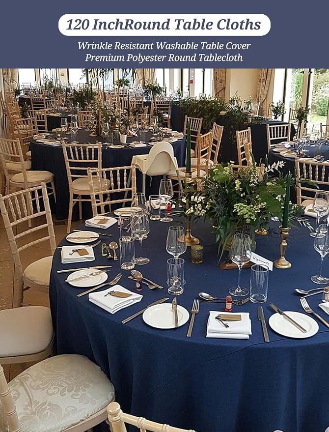 Pesonlook 8 Pack 120 Inch Navy Blue Round Table Cloths, Premium Polyester Round Tablecloth Wrinkle Resistant Washable Table Cover for Wedding, Party, Dining,Banquet,Buffet