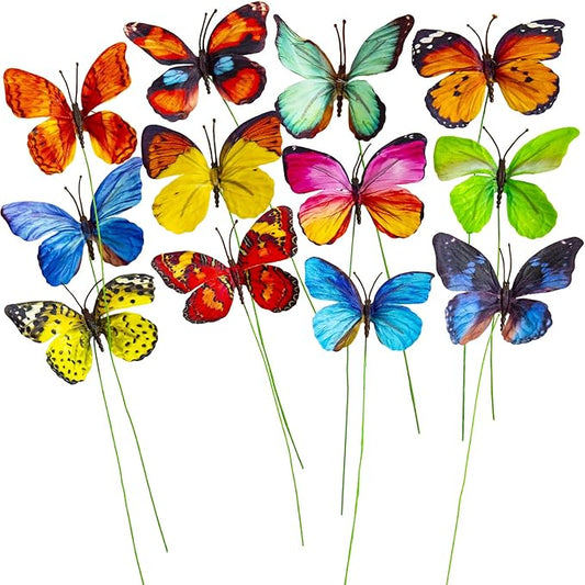 Berfutall-Decorative Butterfly Clips, 3D Artificial Silk Butterflies, Multicolor, 12-Pack, Home and Floral Decor (B, Small)