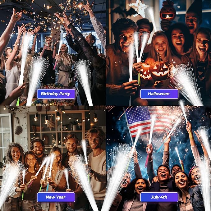 SHQDD 200 PCS White LED Fiber Optic Wands, Glow Sticks for Wedding, Bar DJ, Halloween & New Year