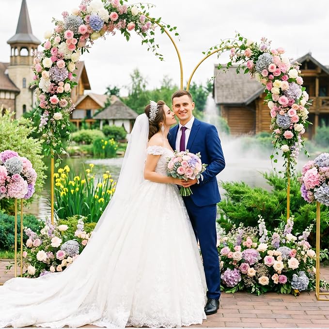 Metal Arch Backdrop Stand, 7.2FT+6FT Wedding Arch Frame, Gold Wedding Arch Backdrop Stand Set of 2, Balloon Arch Backdrop for Wedding Birthday Party Baby Shower Graduation Ceremony