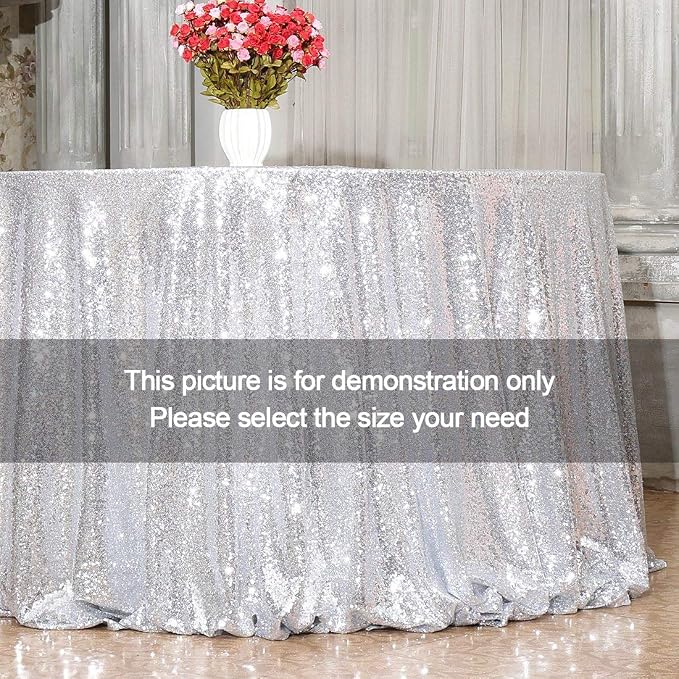 Poise3EHome 90 Inch Round Silver Sequin Tablecloth for Party Cake Dessert Table Exhibition Events