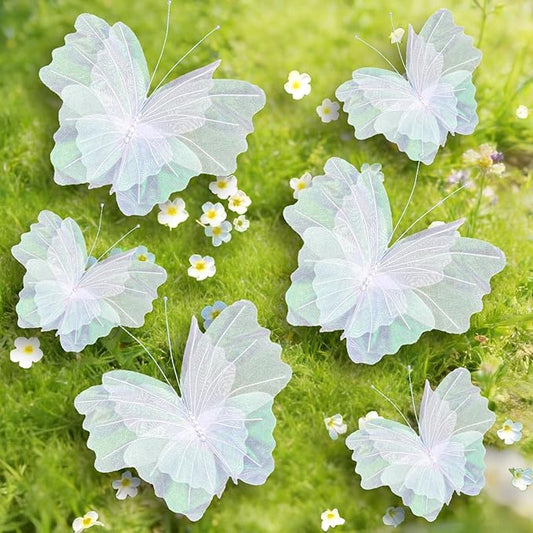 Large White Butterfly Decorations, 20 Inch 12 Inch 3D Silk Mariposas Grandes para Decoracion, Butterfly Birthday Decorations for Baby Shower Women's Party Wedding Wall Decor，6 PCS