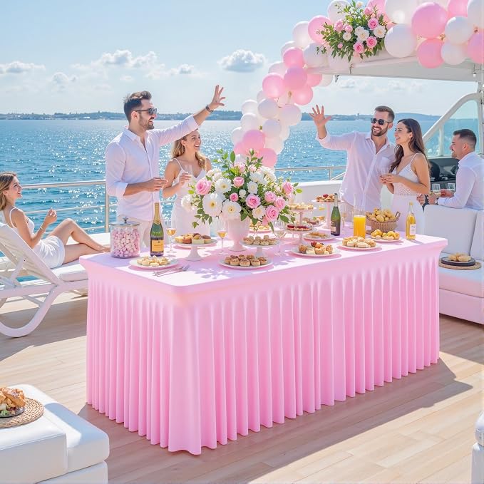 gogoparti 6 Pack Spandex Pink Fitted Table Cloth for 6ft Rectangle Tables Pink Stretch Tablecloth Table Covers Banquet Table Clothes Wrinkle Free Table Skirt for Parties Wedding