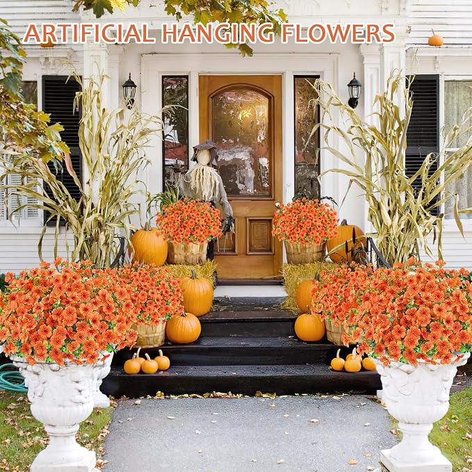 AGIRL Artificial Hanging Flowers with Baskets for Outdoors,UV Resistant Fake Hanging Plants for Outdoor Porch Patio Garden, Realistic Silk Flowers for Spring Summer Home Decor(Orange)
