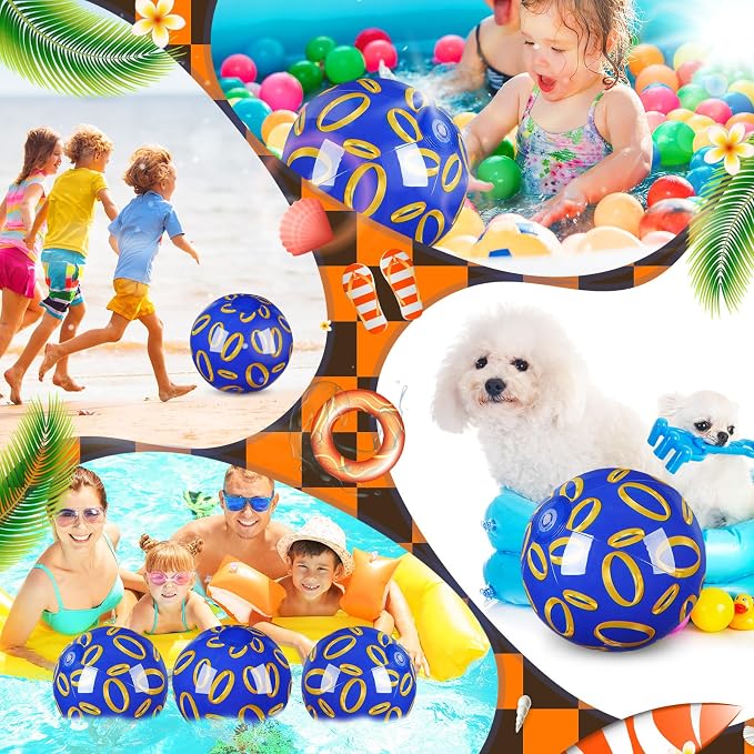 Leyndo 2 Pack Blue and Golden Rings Themed Beach Ball for Kids 11.8" Bulk for Summer Pool and Beach Game Gifts and Birthday Party Supplies and End of The Year Class Party Decoration Favors