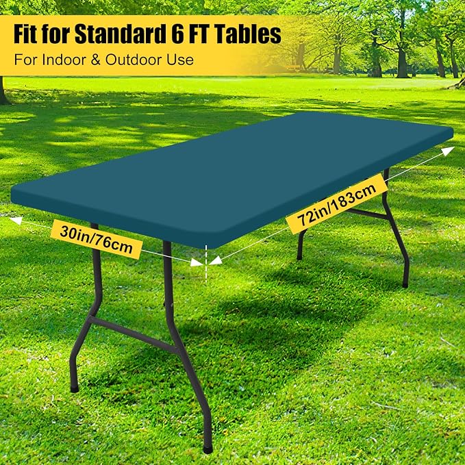 Smiry 6 Pack Rectangle Picnic Table Cloth, Waterproof Elastic Fitted Tablecloths, Washable Polyester Rectangular Patio Table Cover for Camping, Indoor and Outdoor (Peacock Blue, 30"x72")
