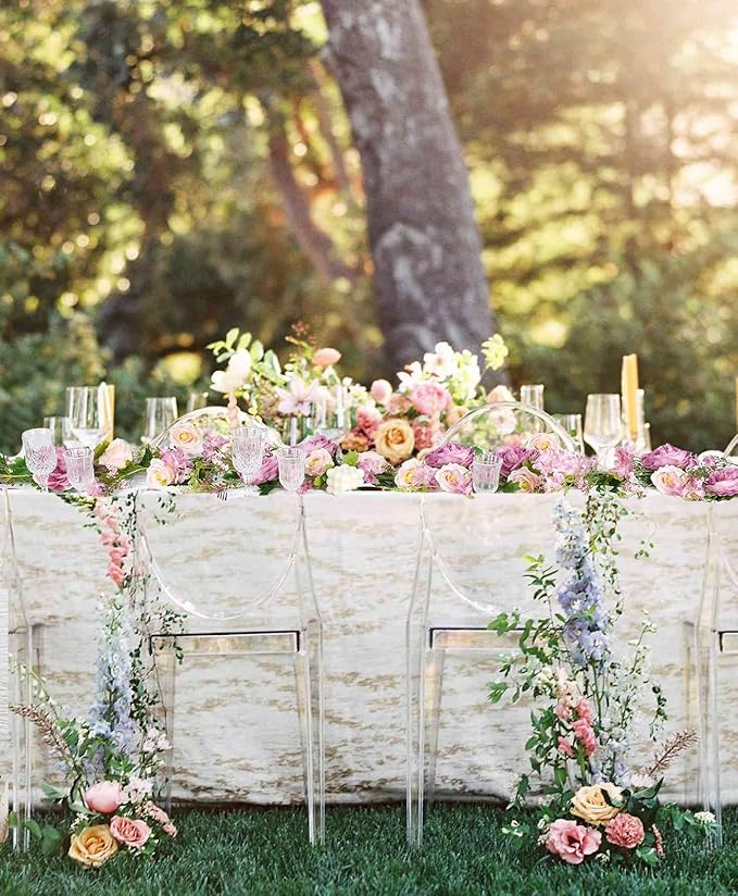DearHouse 2Pack Artificial Peony Flower Garland - 6ft/Strand Silk Peony Garland with Pink Flowers for Wedding Party Table Decoration,Deep Ruby