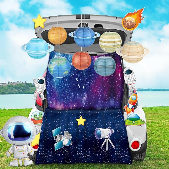 Naozinebi Halloween Space Trunk Car Decoration Kit Solar System Decor Star Astronaut Party Supply Halloween Car Outdoor Decor for Church Cars Archway Garage Door Haunted House Decoration