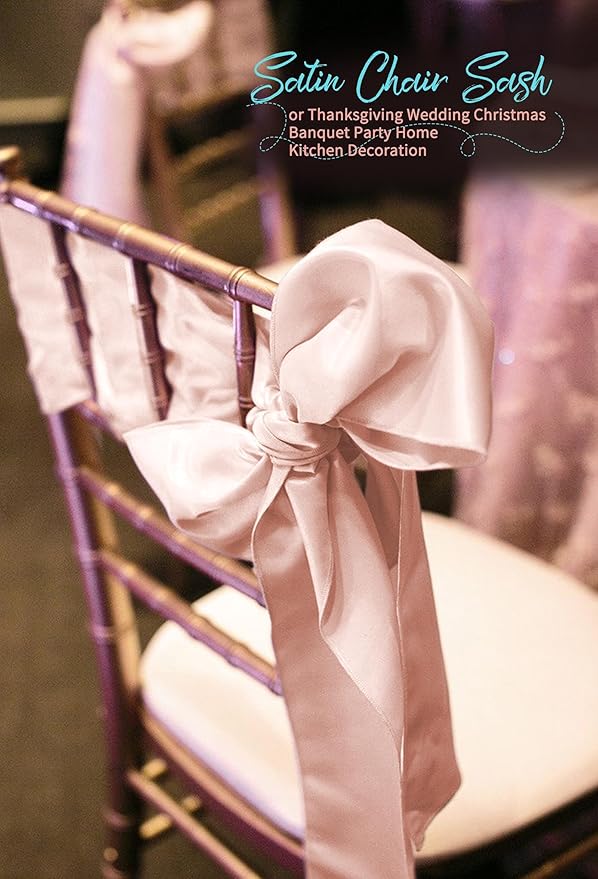 60 PCS Rose Gold Satin Chair Sashes, Ties Bows Designed Chairs Decorative, Chair Cover Sashes for Thanksgiving Wedding Christmas Banquet Party Home Kitchen Decoration (7 x 108 inch)