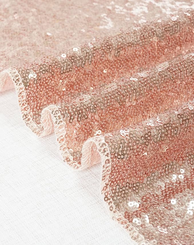 Eternal Beauty Rose Gold Tablecloth, 60x120 Inch Sequin Rectangle Table Cover for Mother's Day Cake Dessert Exhibition Party Birthday Events