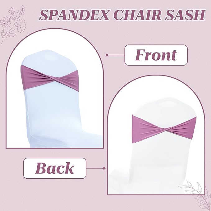 MDS Pack of 25 Spandex Chair Sashes Bows Elastic Stretch Dining Chair Bands Ties Without Slider Buckle Universal fits for Wedding Baby Shower Birthday Party Banquet Event Decoration - Dusty Pink