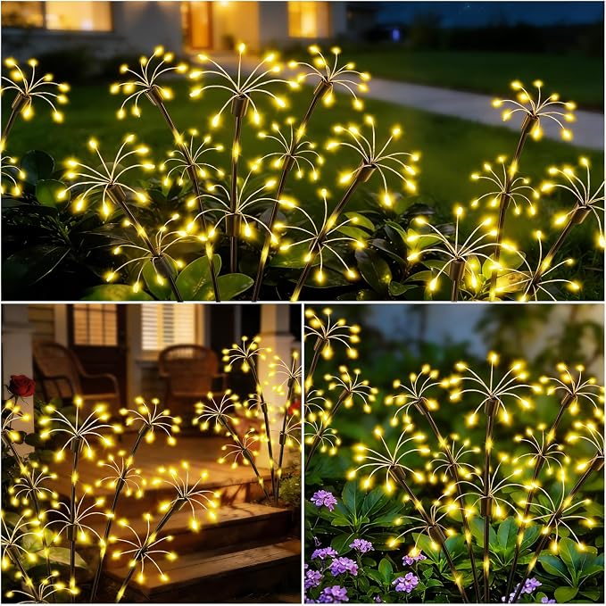 Solar Garden Lights Outdoor, 4 Pack 2-Layer Swaying Firework Lights, Waterproof Starburst Fairy Light Garden Decor for Yard Patio Pathway Lawn, Gardening Gifts for Women Mom Grandma Mother's Day