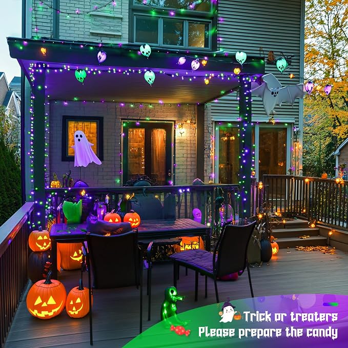JMEXSUSS 2 Pack Solar String Lights Outdoor Waterproof, Total 66 FT 200 LED Solar Christmas Lights Outdoor, Twinkle Light for Christmas Tree Outside Garden Yard Xmas Decor, Purple and Green