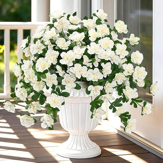 Dolicer Artificial Flowers for Outdoors, 4 Bundles UV Resistant Fake White Artificial Outdoor Plants Look Real for Outside Front Faux Door Porch Patio Balcony Decor