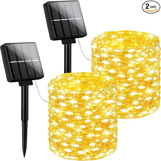 Brightever Solar String Lights Outdoor Waterproof, 2-Pack Total 80FT 200LED Solar Fairy Lights with 8 Lighting Modes, Solar Twinkle Lights for Patio Christmas Party Tree Yard Decoration (Warm White)