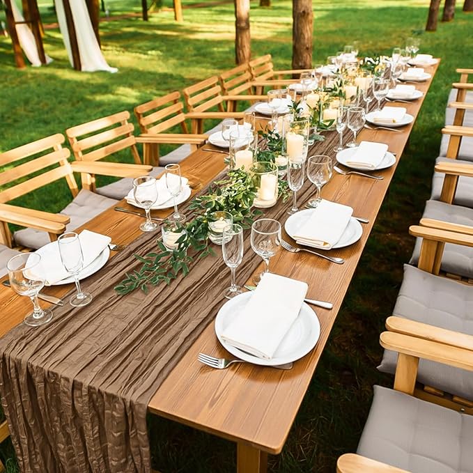 LemonRoad 4 Pcs 20ft Cheesecloth Table Runners Extra Long Boho Rustic Gauze Fabric Cheese Cloth Runner for Wedding Decorations Baby Shower Party Supplies Boho Table Bridal Shower Decor (Nude)
