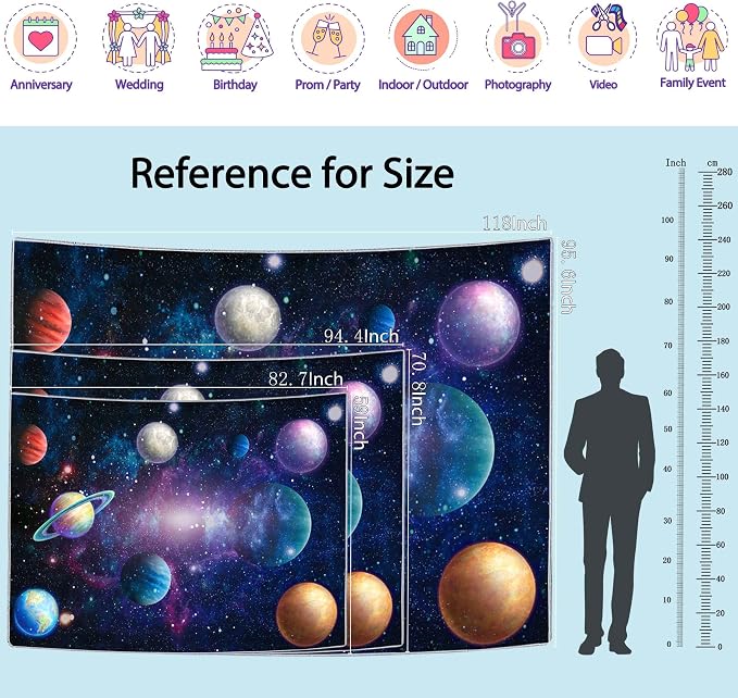 Outer Space Backdrop for Planet Birthday Party | 82.7 x 59 in, Polyester, Outer Space Theme, Lightweight, Reusable, Washable, Birthday Decor, Photo Backdrop