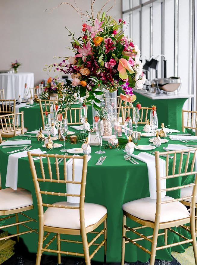 8 Packs Green Round Tablecloth - 90 Inch, Premium Polyester Table Cloth for Round Tables, Washable Fabric Table Covers for Wedding, Party, Banquet, Dining Tables and Camping