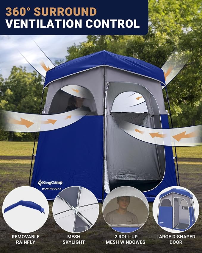 KingCamp Camping Shower Tent, Portable Outdoor Privacy Toilet & Changing Tent Windproof & Waterproof Easy Setup Shelter with Shower Bag for Camping Hiking Beach