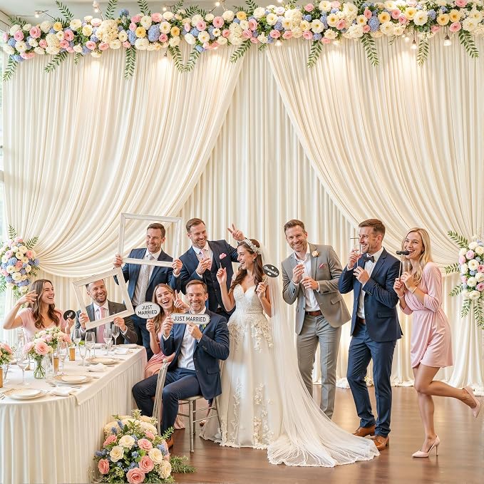 10 Panels Champagne Backdrop Curtains for Wedding Party Wrinkle Free Backdrops Curtain Drapes Fabric Decorations Photo Back Drop Cloth for Baby Shower Photography Stage Reception 50ft(W) x 12ft(H)
