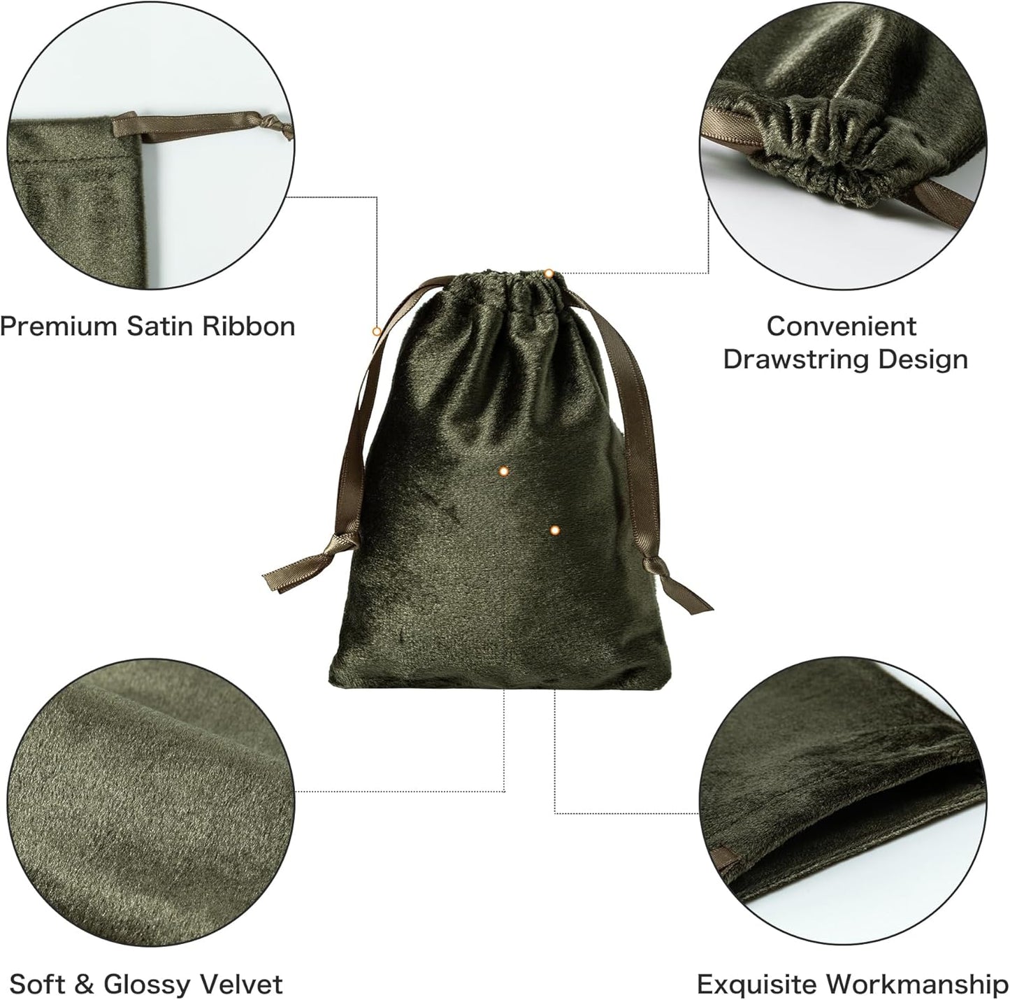 QIANF 12pcs Moss Green Velvet Drawstring Bags 4x6 inches Glossy Small Velvet Cloth Gift Bags Jewelry Pouches for Jewelry Storage Wedding Party Favor Christmas