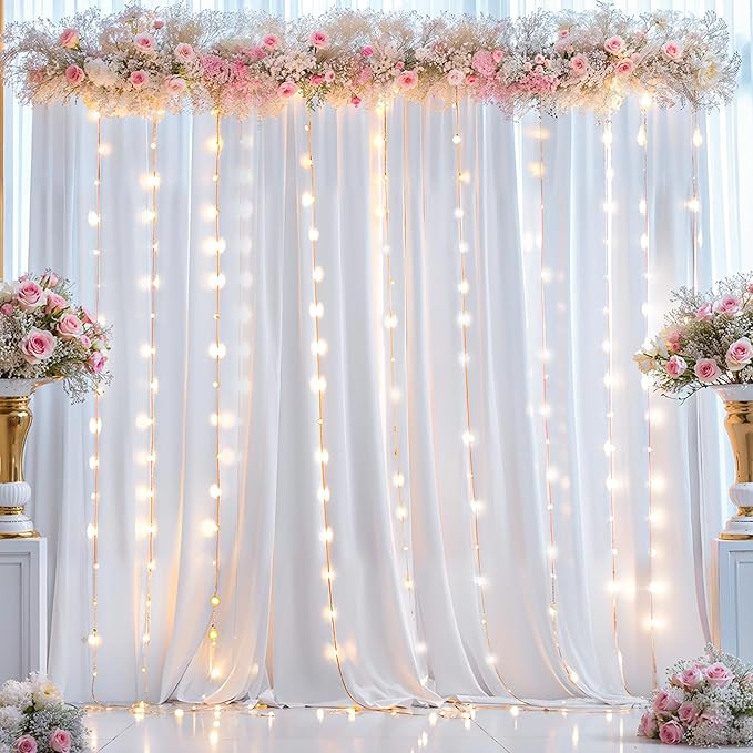 20x10ft White Backdrop Curtains with Lights Photo Drapes Wrinkle Free Fabric Backdrop Curtain for Wedding Birthday Party Baby Shower Bridal Shower Home Party Background Decorations