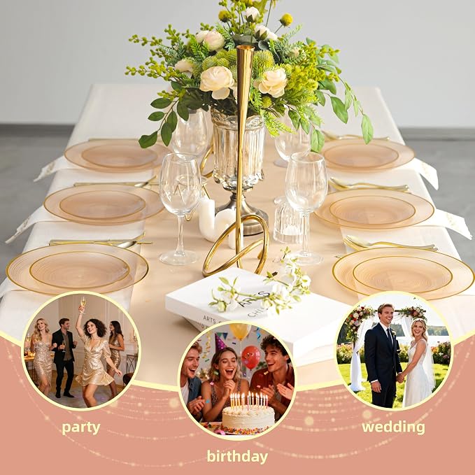 N9R 180PCS Mocha Mousse Plastic Plates with Gold Trim, Disposable Party Dinnerware Set for 30 Guests, Include 30 Dinner & Salad Plates, Napkins, Forks, Spoons and Knives