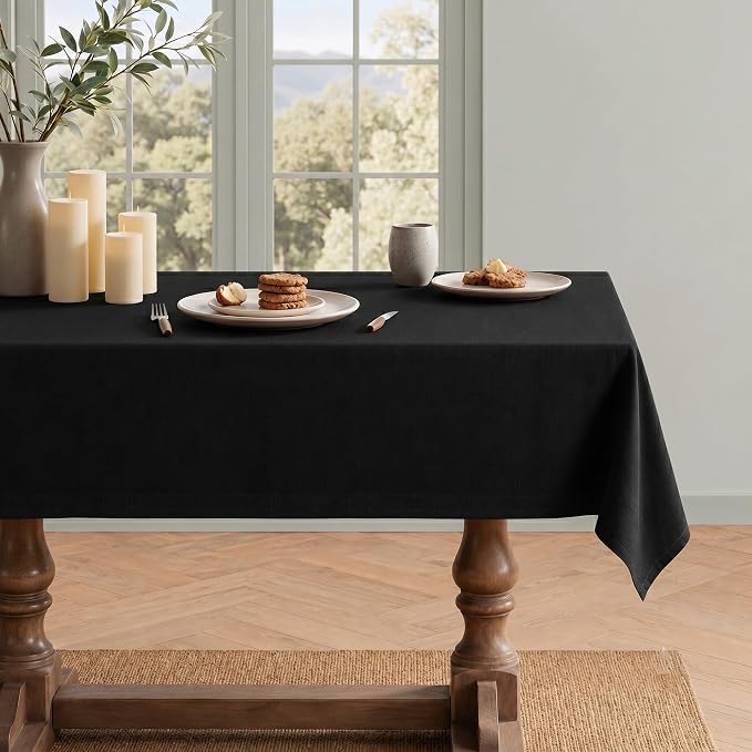 LFH Home Cotton Rich Beautiful Tablecloth for Rectangle Tables, 60 x 72 Inch Table Cloth, Machine Washable Fabric Table Cover for Dining Table, Kitchen, Parties, Holidays & Everyday Use-Black