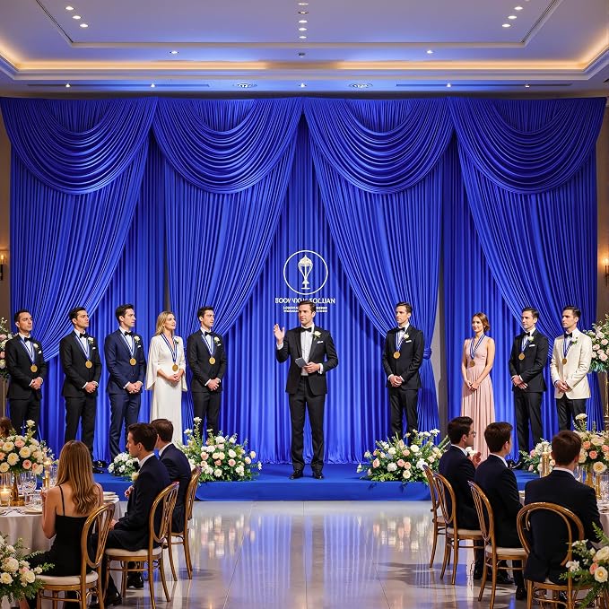 30ftx12ft Wrinkle Free Royal Blue Backdrop Curtain, 6 Panels 12FT Long Wedding Photo Backdrop Drapes, Silky Polyester Back Drop Cloth for Birthday Photography Background Party Backdrop Draping