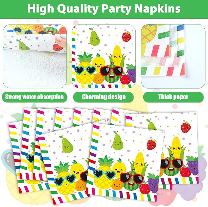 50 Guests Tutti Frutti Party Supplies Fruit Theme Birthday Plates and Napkins Forks Summer Fruit Tableware Watermelon Pineapple Paper Plates for Birthday Baby Shower Party 200PCS
