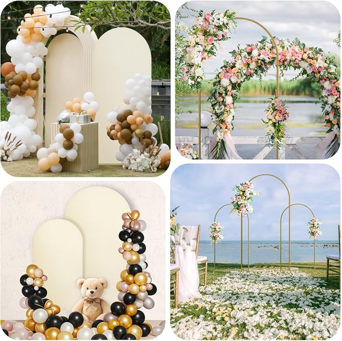 Arch Backdrop Stand and Cover Set, Metal Balloon Arch Backdrop 6ft, Gold Arched Stand Frame for Wedding, Parties,Birthday, Backdrop Decorations (Beige,6ft)