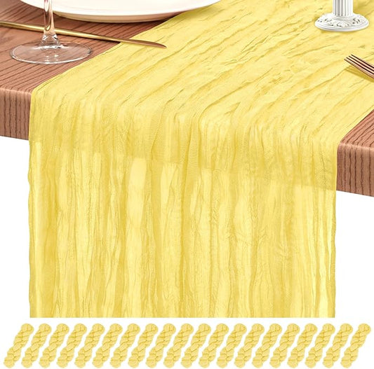 20 Pack Light Yellow Cheesecloth Table Runner 10FT Boho Gauze Cheese Cloth Table Runners Romantic Rustic Sheer Table Decorations for Wedding Party Baby Shower Birthday Holiday Home