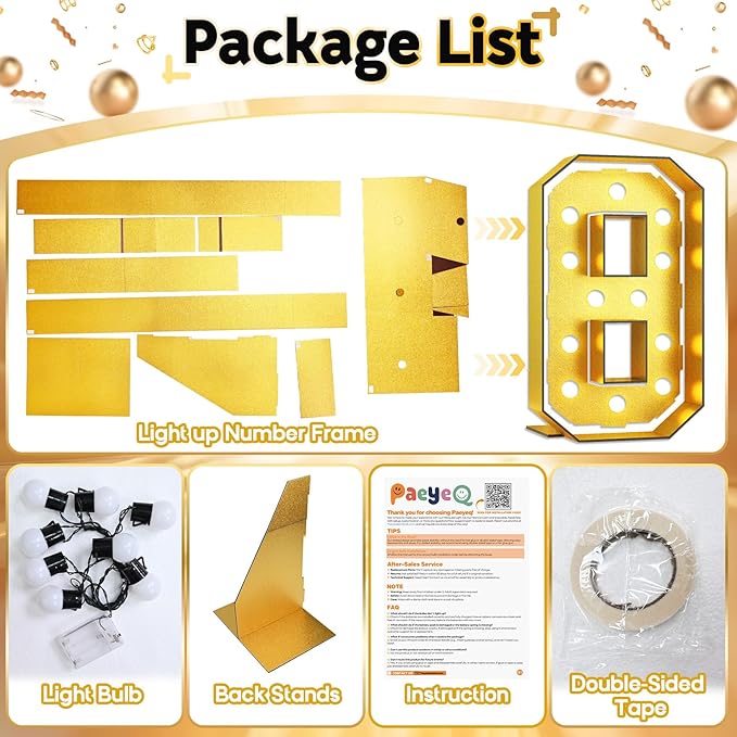 Light Up Number 8, Marquee Light Up Numbers Gold 4FT, Large Led Numbers Lights for 8th Birthday, 4 Feet Tall DIY Frame Pre-Cut Foam Board Kit for Night Light Party Anniversary Decorations