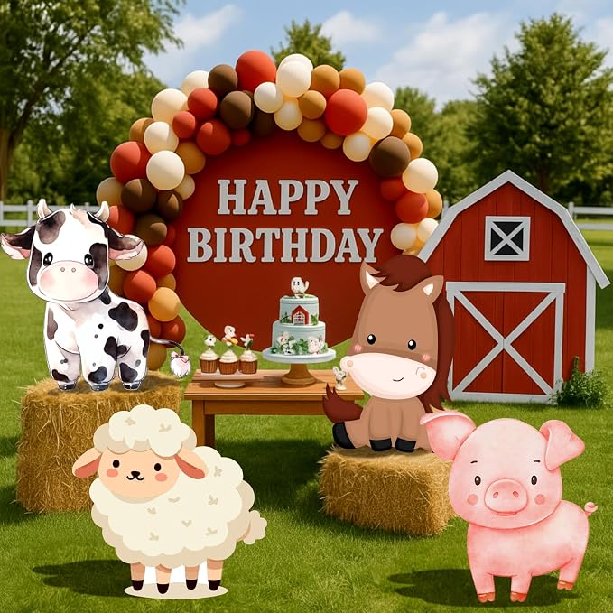 Gemscream 4 Pcs Large Farm Animals Decorations 22.4 Inch Cute Animal Cutouts Cartoon Backdrop for Farm Birthday Party Supplies Baby Shower Decorations Photo Booth Props Gifts