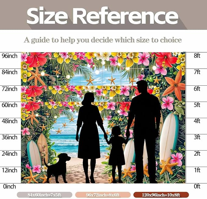 8X6ft Summer Hawaiian Beach Backdrop Tropical Flower Flamingo Palm Leaves Surfboard Backbrops Photography Background for Aloha Luau Theme Party Decorations Banner Photo Props