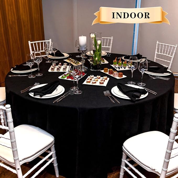 sancua 6 Pack Round Tablecloth 120 Inch Black, Stain and Wrinkle Resistant Table Cloth - Washable Polyester Table Cover for Dining Tables, Buffet Parties and Camping