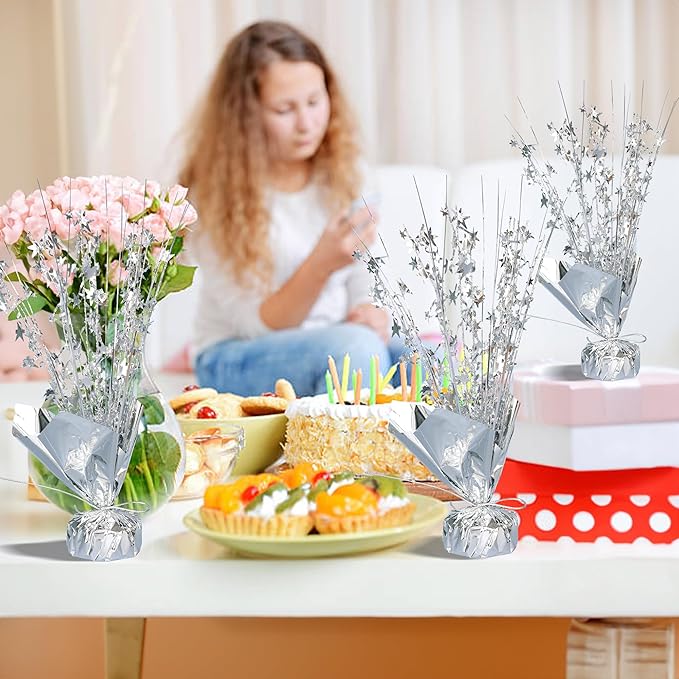 Gyufise 6 Pack Metallic Foil Spray Centerpiece Star Table Decoration Burst Table Centerpieces Table Decor for Birthday Wedding Anniversary Graduation Holiday Party Supplies Silver