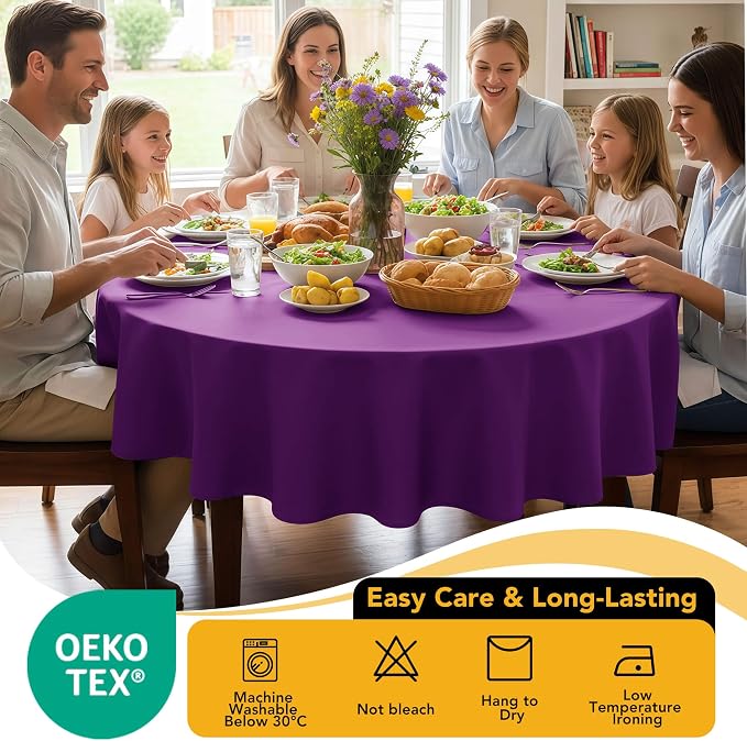 10-Pack Purple Round Tablecloths, 84 Inches, Stain-Resistant Polyester for 3-5 Ft Round Tables - Washable Table Covers for Weddings, Banquets, Birthday Parties, Events