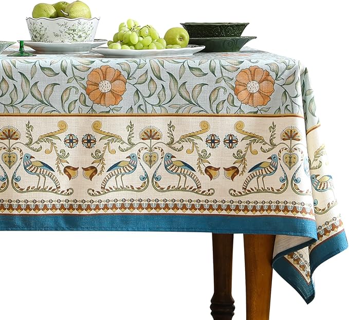 patdrea Vintage French Linen Tablecloth,Rectangular,71"x55"-Wensel | Italian Provencal Table Cloth for Rectangle Table,Colorful Floral Patterned,Dining Room Tea Party Thanksgiving Decor